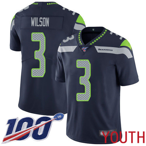 Seattle Seahawks Limited Navy Blue Youth Russell Wilson Home Jersey NFL Football #3 100th Season Vapor Untouchable->women nfl jersey->Women Jersey